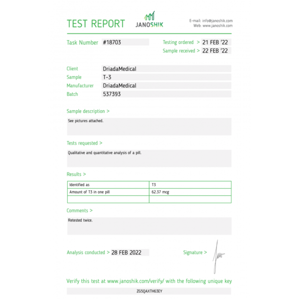 Driada Liothymed 25 mcg (T3 - Triiodothyronine) kaufen