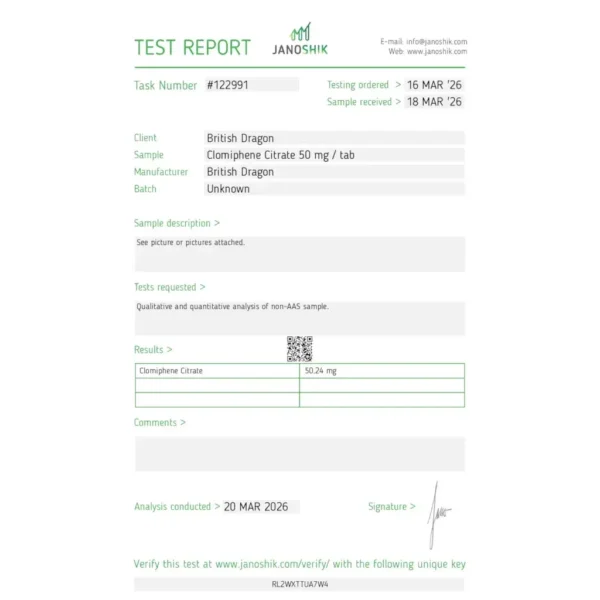 clomiphene-lab-test-2026-03-20.webp British Dragon Pharma CLOMIPHENE 50 MG (100 TABS) kaufen